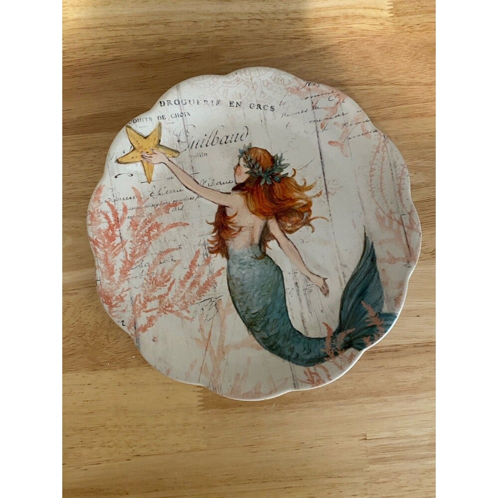 Cracker Barrel Susan Winget Stoneware Mermaid Seashell Salad Plate Coastal